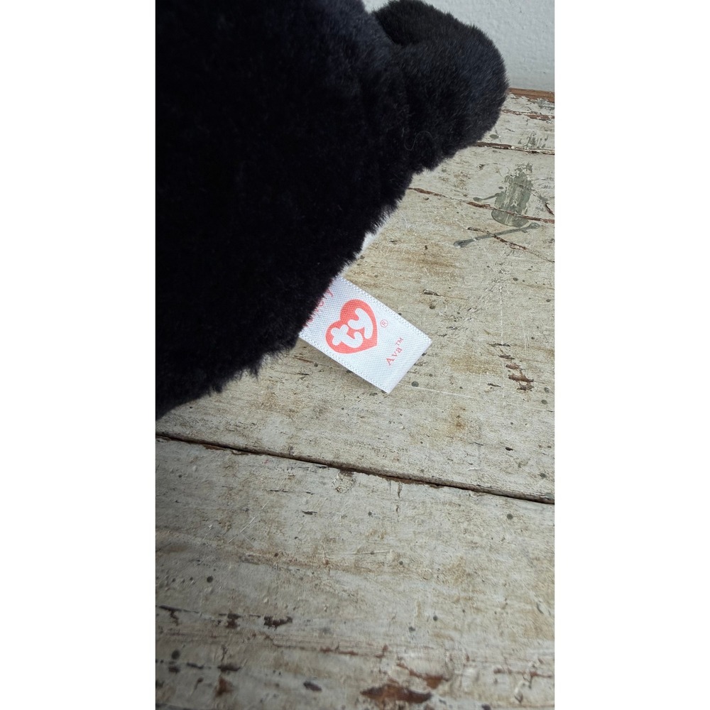 Ty Beanie Boos Ava Black White Cat Plush Large Green Glitter Eyes 10" - Picture 5 of 7
